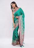 Sea Green Banarasi Silk Saree with Hot Pink Zari Border & Designer Pallu