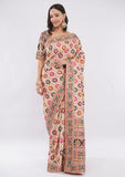 Multicolour Silk Pashmina Designer Saree with Ornate Border & Stitched Blouse