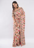 Multicolour Silk Pashmina Designer Saree with Ornate Border & Stitched Blouse