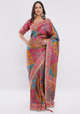 Multicolour Silk Pashmina Designer Saree & Stitched Blouse