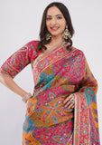 Multicolour Silk Pashmina Designer Saree & Stitched Blouse