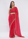Elegant Red Fandy Silk Handworked Designer Saree with Unstitched Blouse
