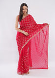 Elegant Red Fandy Silk Handworked Designer Saree with Unstitched Blouse