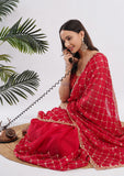 Elegant Red Fandy Silk Handworked Designer Saree with Unstitched Blouse