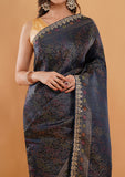 Teal Blue Designer Silk Saree with Stone Work