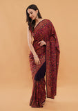 Navy Blue georgette Saree with Kashmiri Work