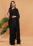 Black Fandy Silk Saree with Handwork & Sequins Detailing