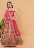 Multicolor Banarasi Silk Lehenga Choli with Zari Handwork & Net Dupatta