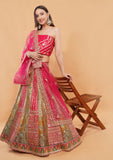 Multicolor Banarasi Silk Lehenga Choli with Zari Handwork & Net Dupatta