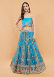 Firozi Net Lehenga Choli with Heavy Zari & Handwork Embroidery Dupatta