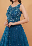 Teal Blue Embellished Party Wear Gown