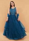 Teal Blue Embellished Party Wear Gown