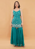 Sea Green Handwork Garara Suit with Dupatta
