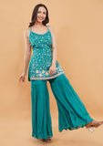 Sea Green Handwork Garara Suit with Dupatta