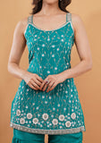 Sea Green Handwork Garara Suit with Dupatta