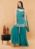 Sea Green Handwork Garara Suit with Dupatta