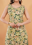 Mehndi Green Afghani Salwar Suit with Floral Print & Sequins Work With Dupatta
