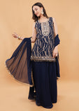 Navy Blue Handwork Kurti Sharara Set with Dupatta