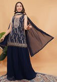 Navy Blue Handwork Kurti Sharara Set with Dupatta