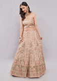 Rose Gold Pure Tissue Silk Bridal Lehenga with Double Dupatta & Handwork Blouse