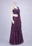 Wine Purple Embellished Sharara Set with Draped Dupatta