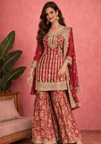 Red Embroidered Kurta Sharara Set