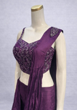 Wine Purple Embellished Sharara Set with Draped Dupatta