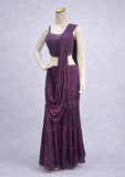 Wine Purple Embellished Sharara Set with Draped Dupatta