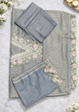 Grey Floral Embroidered Dress Material Set