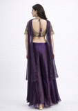 Embroidered Purple Indo-Western Palazzo Set With Neckless Dupatta