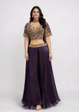 Embroidered Purple Indo-Western Palazzo Set With Neckless Dupatta