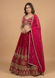 Designer Red Crop Top Skirt Set with Zari Embroidery