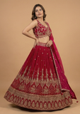 Designer Red Crop Top Skirt Set with Zari Embroidery