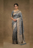 Grey Banarasi Silk Saree with Rich Zari Weaving & Traditional Pallu