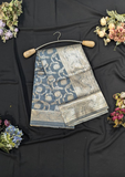 Grey Banarasi Silk Saree with Rich Zari Weaving & Traditional Pallu