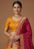 Mustard Yellow & Rani Pink Festive Lehenga Choli with Zari Weaving