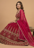 Designer Red Crop Top Skirt Set with Zari Embroidery