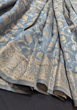 Grey Banarasi Silk Saree with Rich Zari Weaving & Traditional Pallu