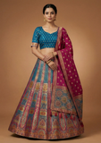 Elegant Teal & Multicolor Banarasi Lehenga Choli