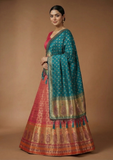Traditional Red & Teal Green Silk Lehenga Choli Set