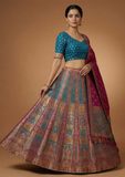 Elegant Teal & Multicolor Banarasi Lehenga Choli