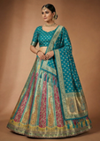 Teal Green Designer Lehenga Choli with Multi-Color Weaving & Zari Work