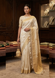 Cream Gold Art Silk Saree with Elegant Zari Border & Tassel Pallu