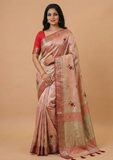 Peach & Gold Zari Border Linen Silk Saree