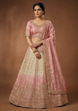 Pink & Cream Embroidered Lehenga Choli with Heavy Embroidery