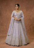 Women's Pastel Lavender Bridal Lehenga Choli with Heavy Zari Embroidery