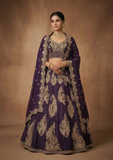 Women's Deep Purple Bridal Lehenga Choli with Heavy Zari Embroidery