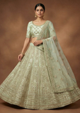 Pista Green Designer Lehenga Choli with Heavy Zari Embroidery
