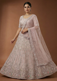 Onion Pink Embroidered Lehenga Choli with Net Dupatta