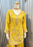 Mustard Yellow Floral Embroidered Kurta Set